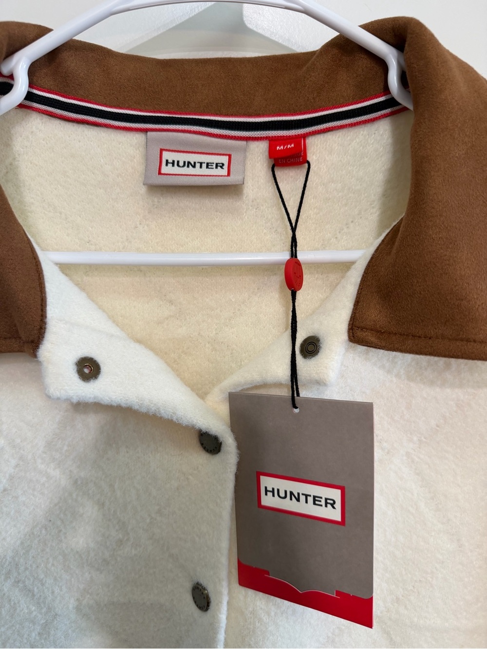 Women’s Hunter Cream Knit Button-Down with Brown Collar - Picture 3 of 4